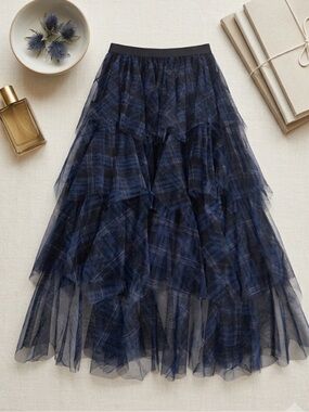 Purple Mesh Frilly Plaid Grunge Skirt – Size XL | Y2K Alt Aesthetic Fairy Grunge